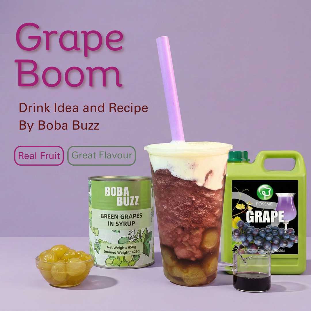 Grape Bubble Tea Recipe UK: Grape Boom with Real Fruit Toppings & Cheese Foam