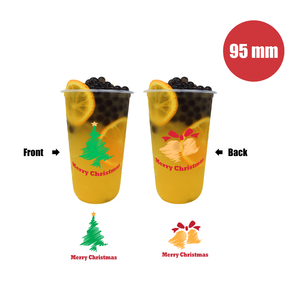Pattern Plastic Cups - U-shaped 700ml (95mm/PP) - Christmas - Bobabuzz