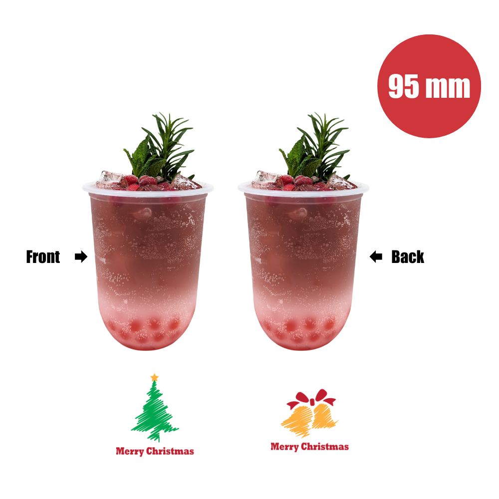 Pattern Plastic Cups - U-shaped 500ml (95mm/PP) - Christmas - Bobabuzz