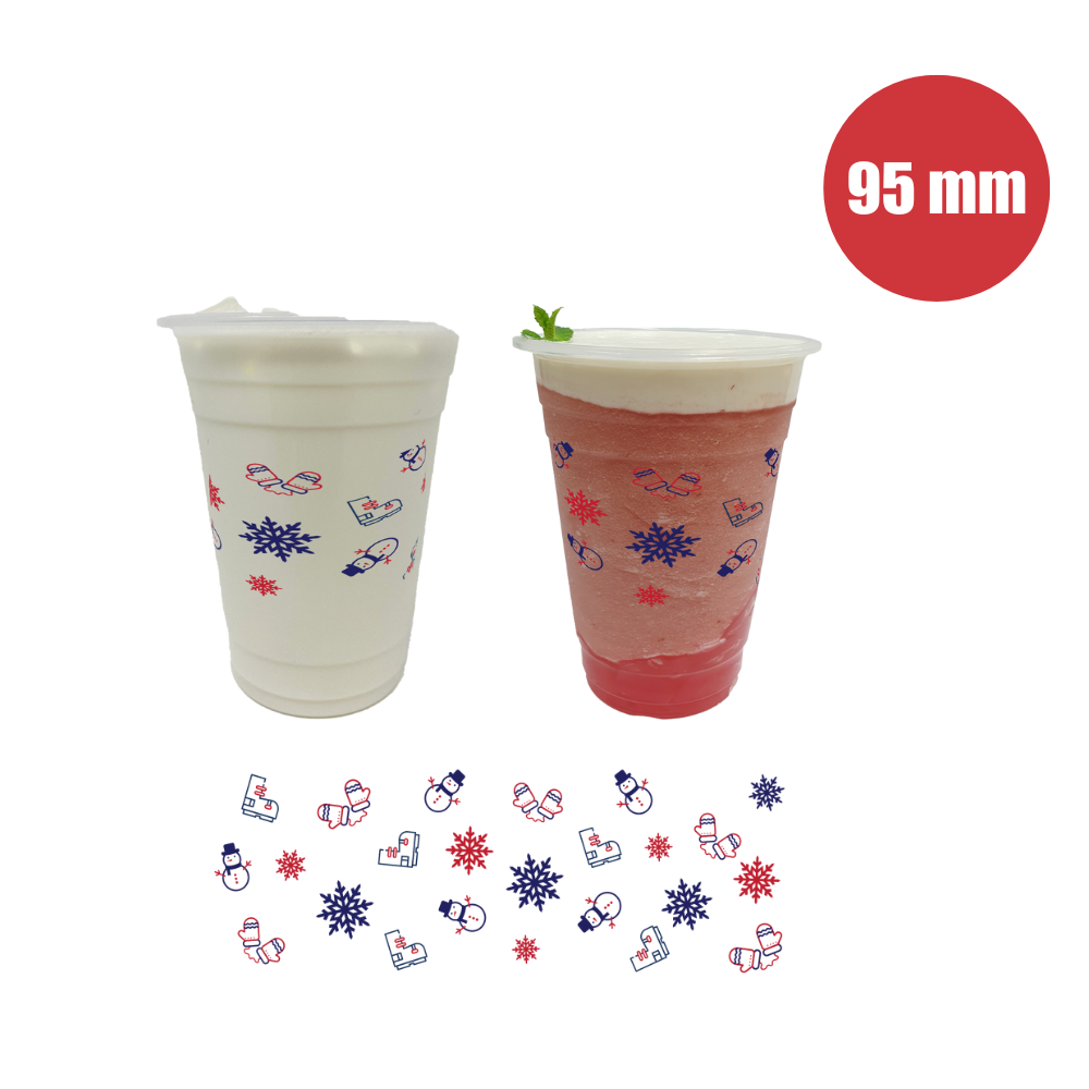 Pattern Plastic Cups - Flat 500ml (95mm/PP) - Snow Flake