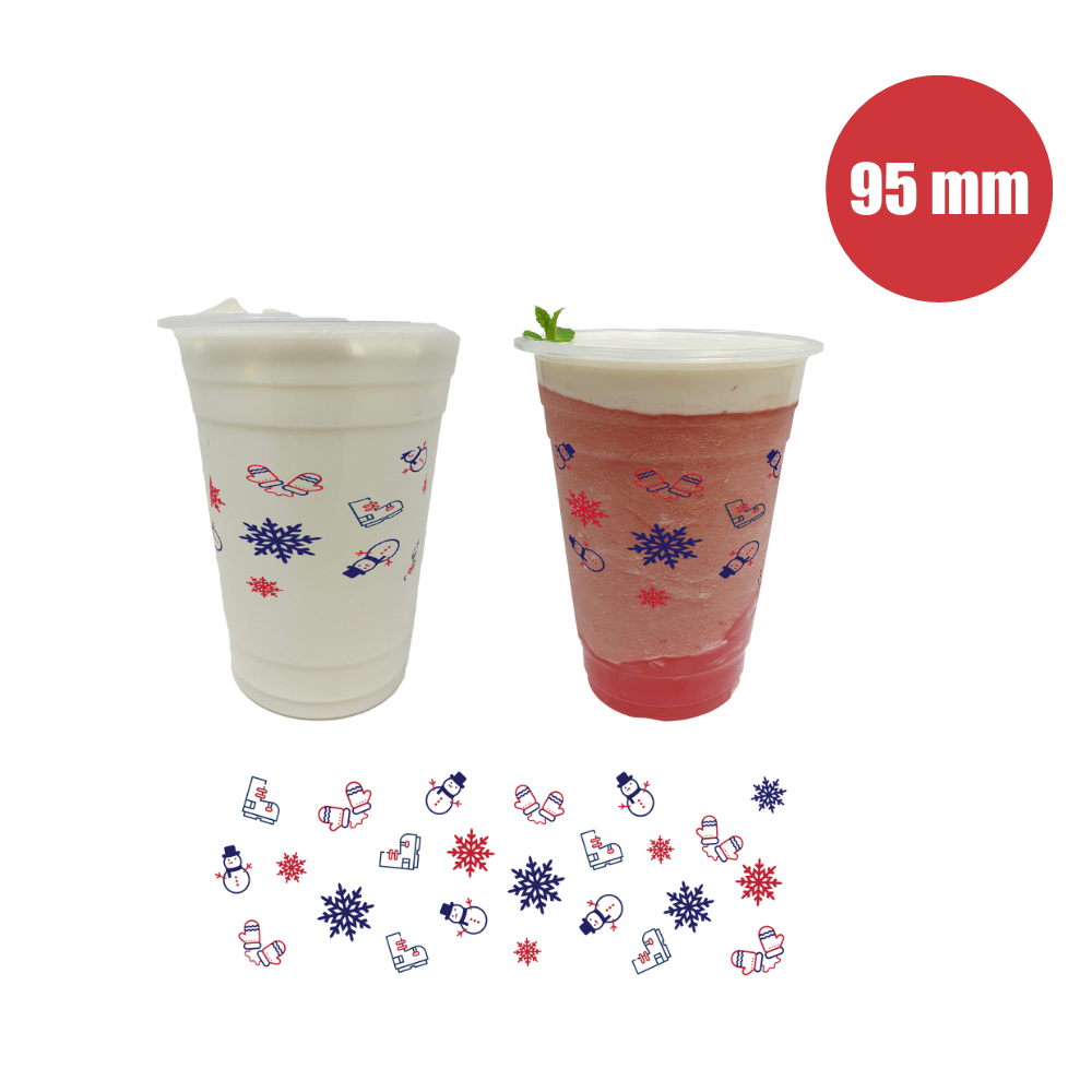 Pattern Plastic Cups - Flat 500ml (95mm/PP) - Snow Flake - Bobabuzz