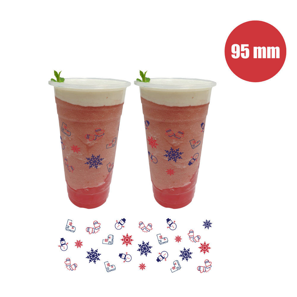 Pattern Plastic Cups - Flat 700ml (95mm/PP) - Snow Flake