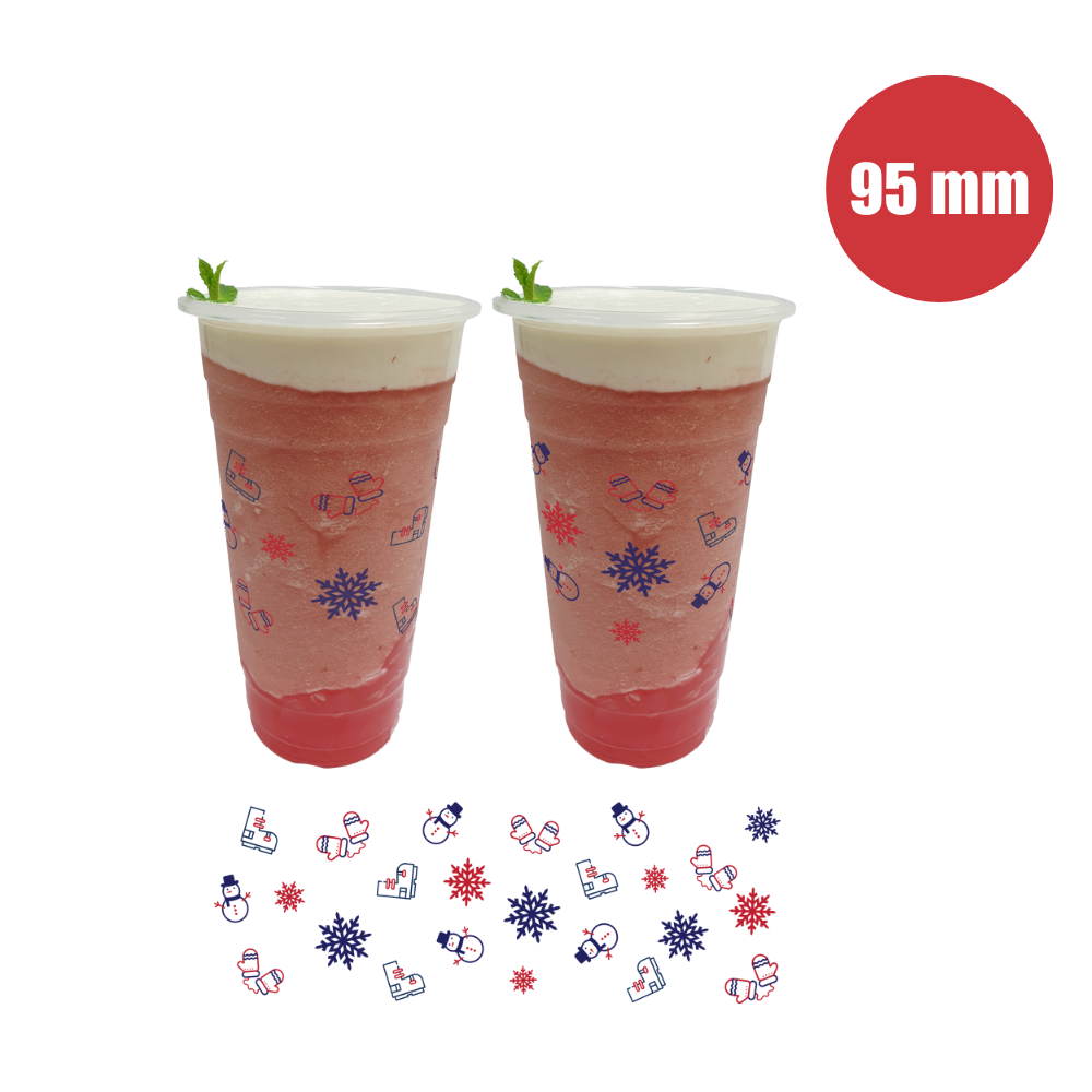 Pattern Plastic Cups - Flat 700ml (95mm/PP) - Snow Flake - Bobabuzz