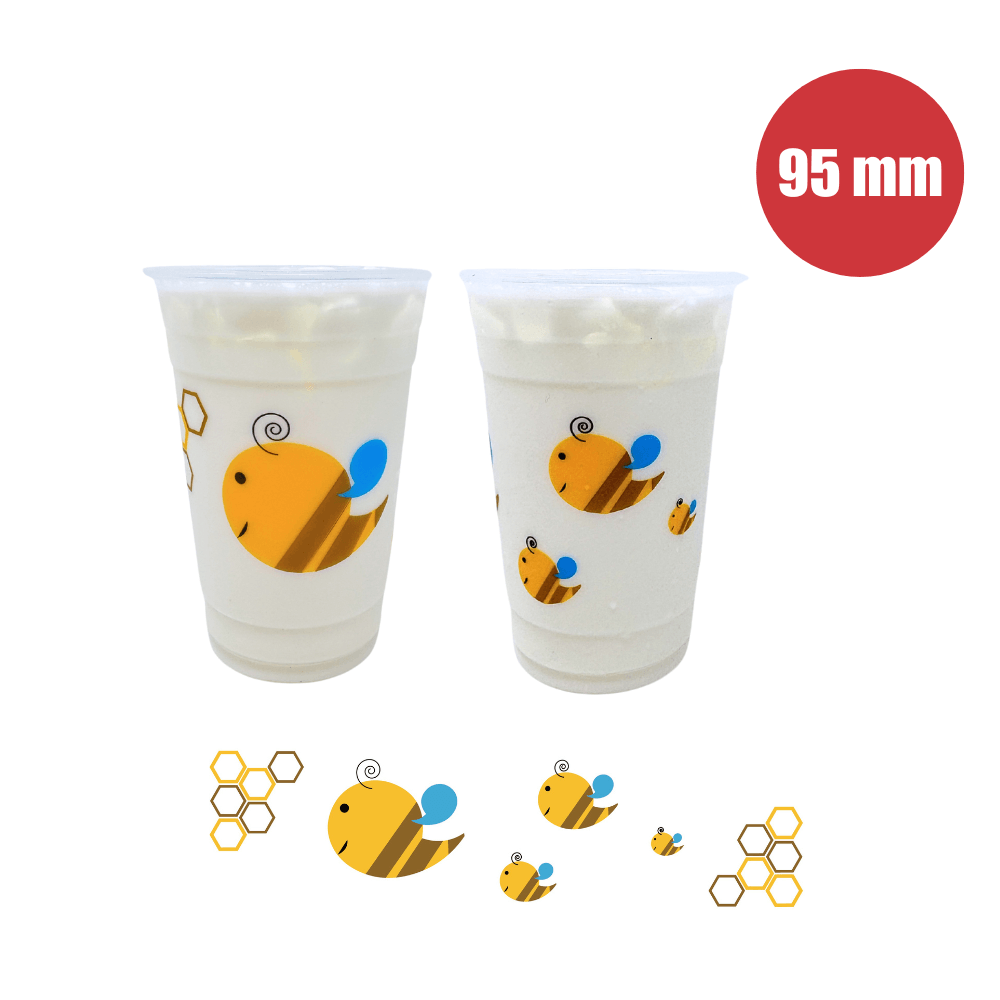 Pattern Plastic Cups - Flat 500ml (95mm/PP) - Boba Bee