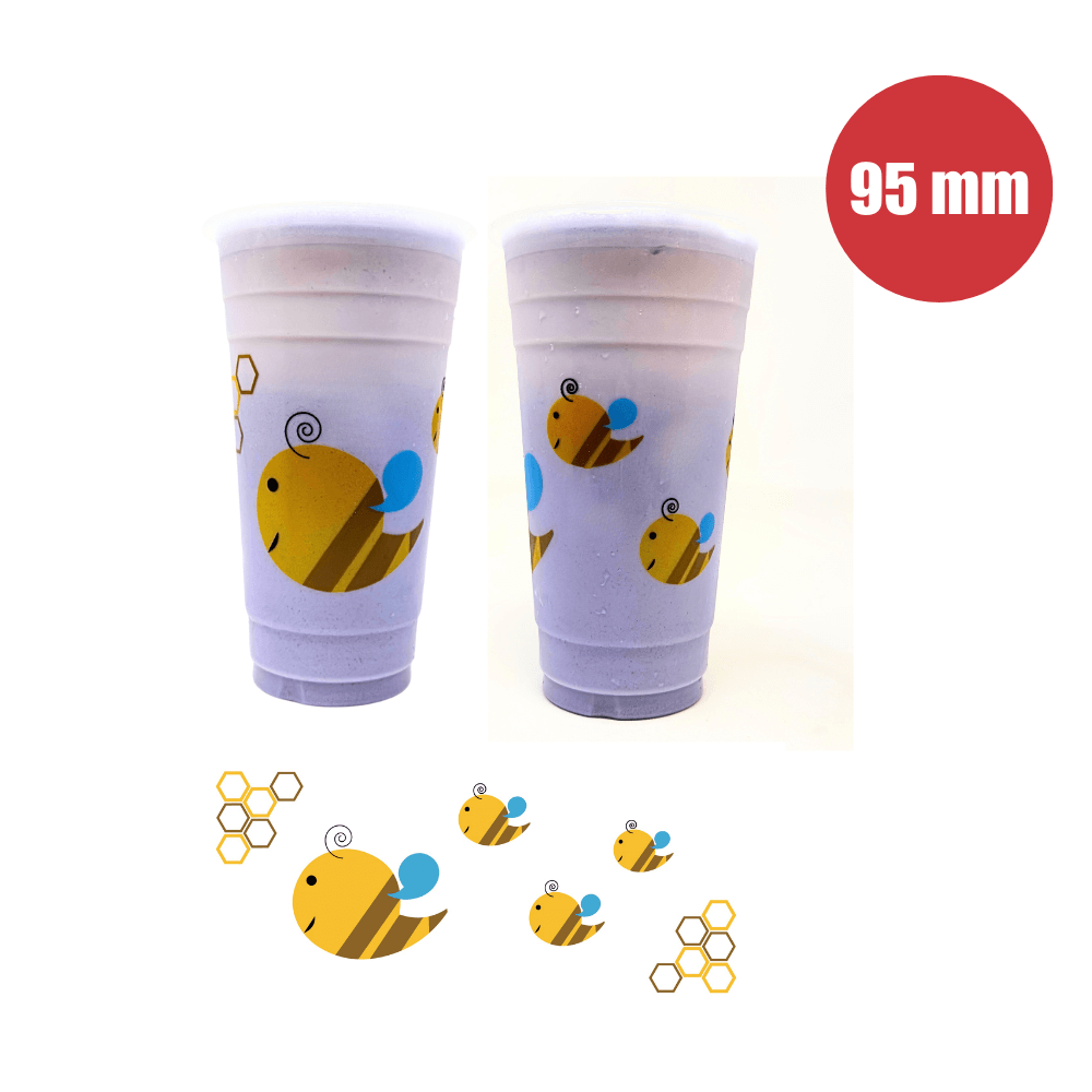 Pattern Plastic Cups - Flat 700ml (95mm/PP) - Boba Bee