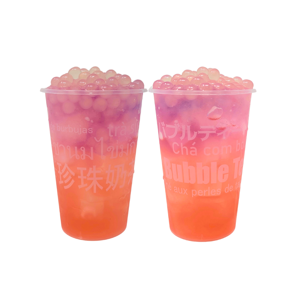 Pattern Plastic Cups (Hard) - Flat 500ml (95mm/PP) - &quot;Bubble Tea&quot; Hard Cup