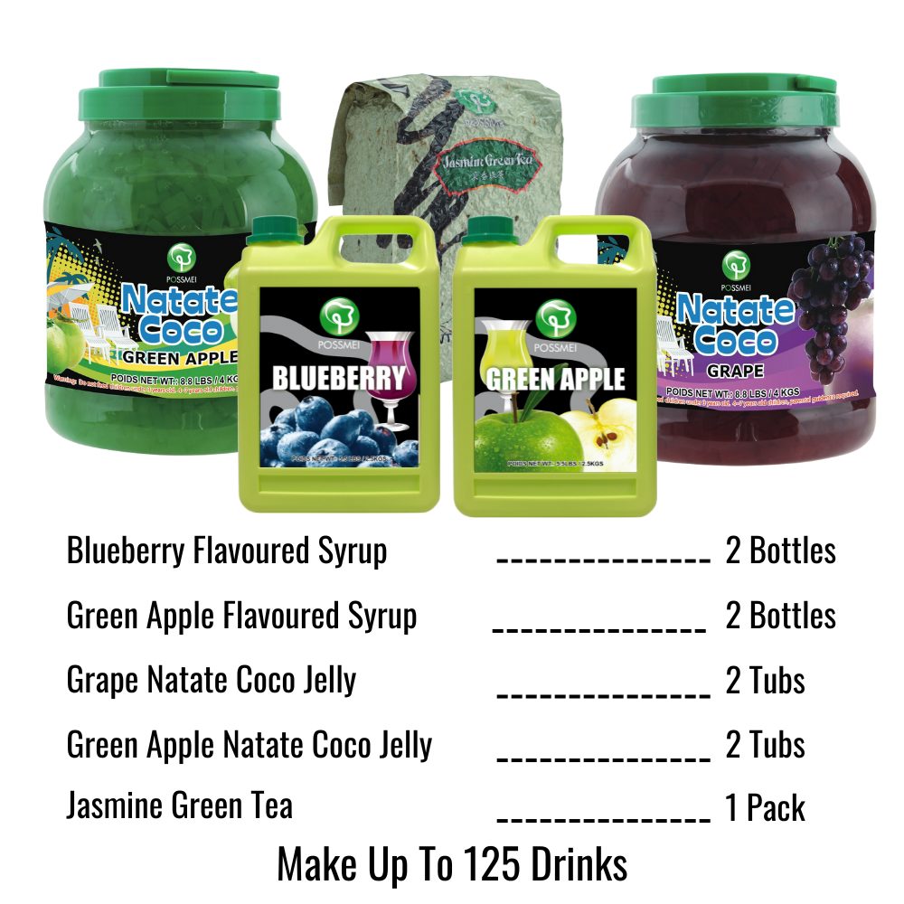 Beetle Juice Bundle - Green Apple Flavoured Syrup/ Blueberry  Flavoured Syrup/ Green Apple Natate Coco/ Grape Natate Coco