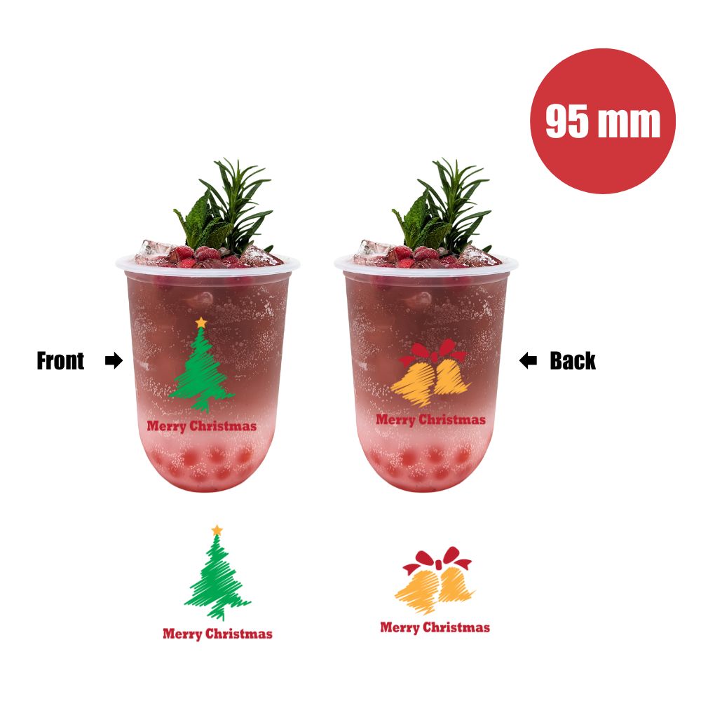 Pattern Plastic Cups - U-shaped 500ml (95mm/PP) - Christmas